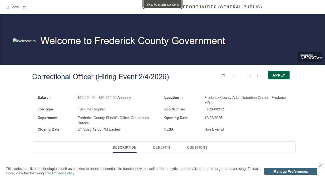Job Opportunities (General Public) Welcome to Frederick County Government